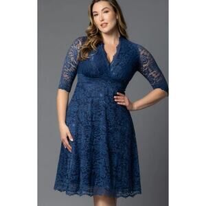 Kiyonna Mademoiselle Lace Cocktail Dress purple blue knee length Size 4 26 28